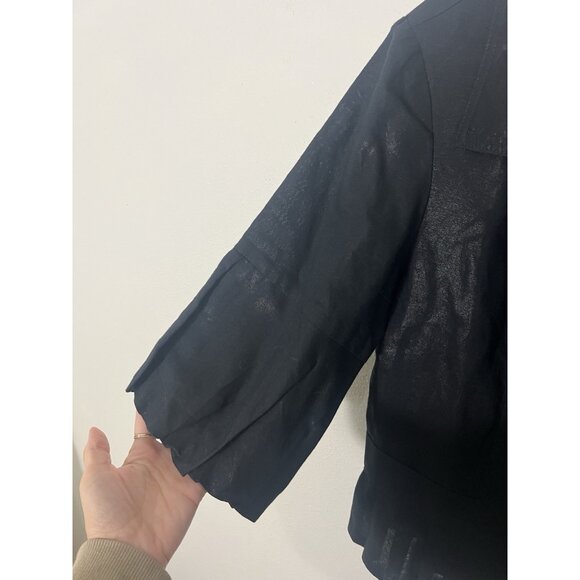 Randy Kemper Button Down Shiny Black Linen Blend Blouse Size 12 - Picture 5 of 15